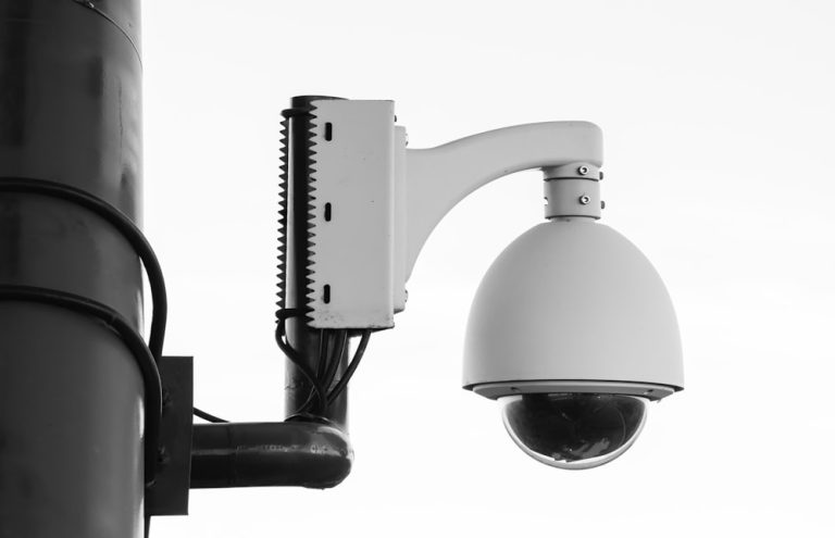 Dome CCTV camera mounted on a pole
